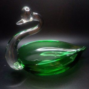 Vintage Art Glass Hand Blown Bird Dish